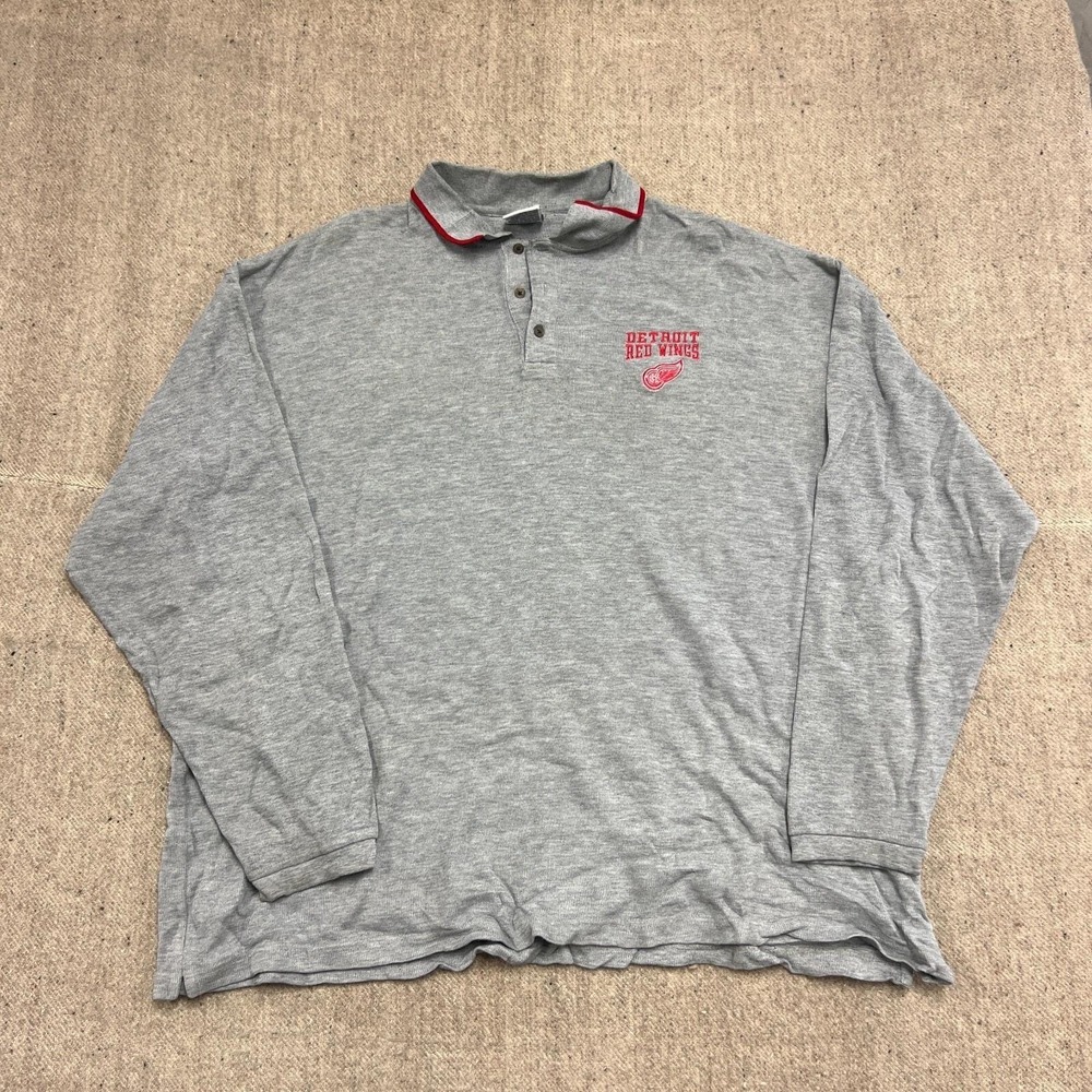 Vintage Detroit Red Wings‎ Shirt Mens XL Gray 1990s Polo Long Sleeve
